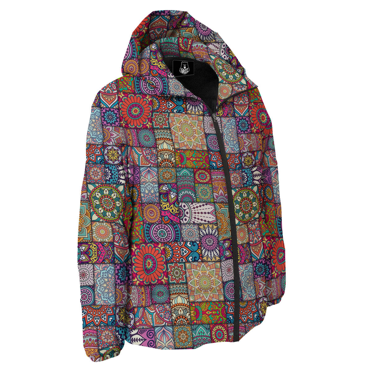 Bohemian Mandala Tile Print Pattern Down Jacket-grizzshop