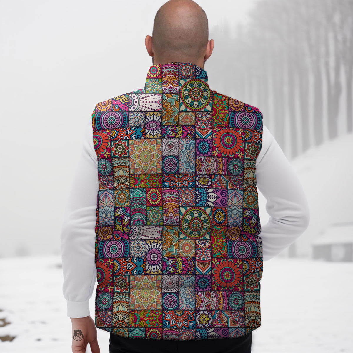 Bohemian Mandala Tile Print Pattern Down Vest