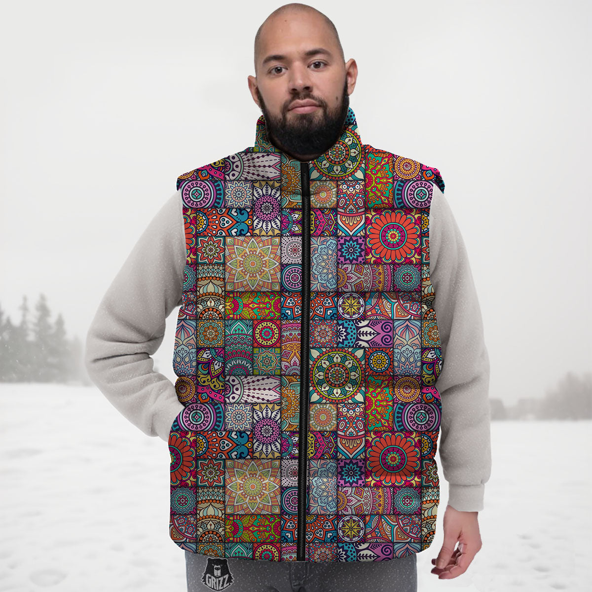 Bohemian Mandala Tile Print Pattern Down Vest