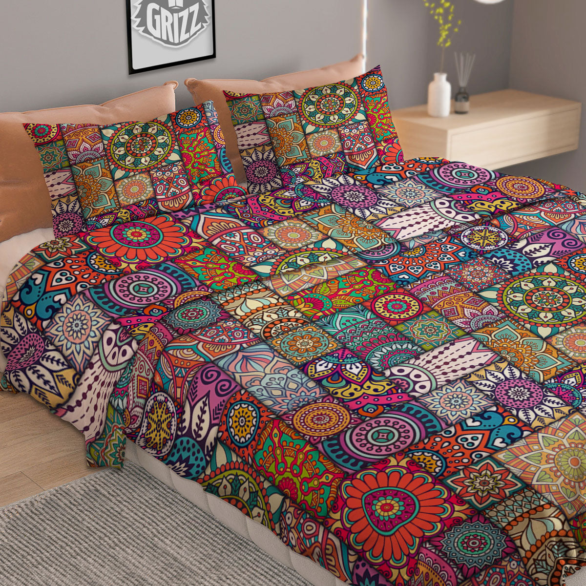 Bohemian Mandala Tile Print Pattern Duvet Cover Bedding Set
