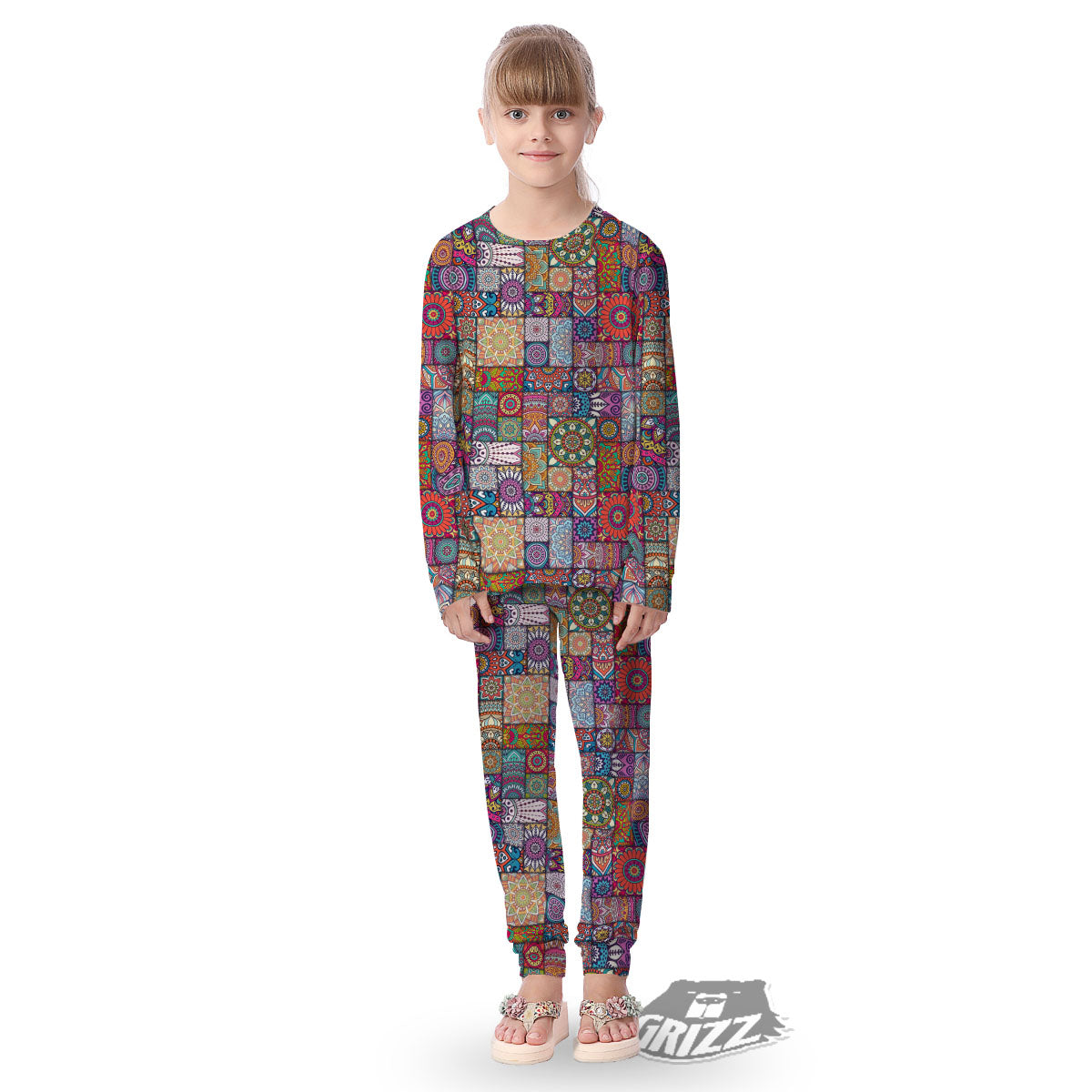 Bohemian Mandala Tile Print Pattern Kid's Pajamas-grizzshop
