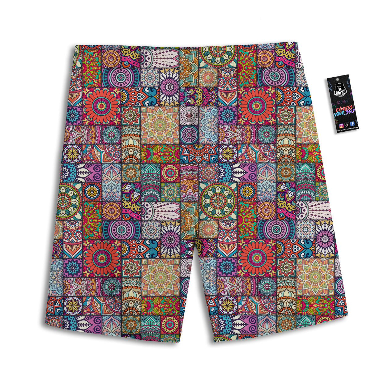 Bohemian Mandala Tile Print Pattern Men's Athletic Shorts