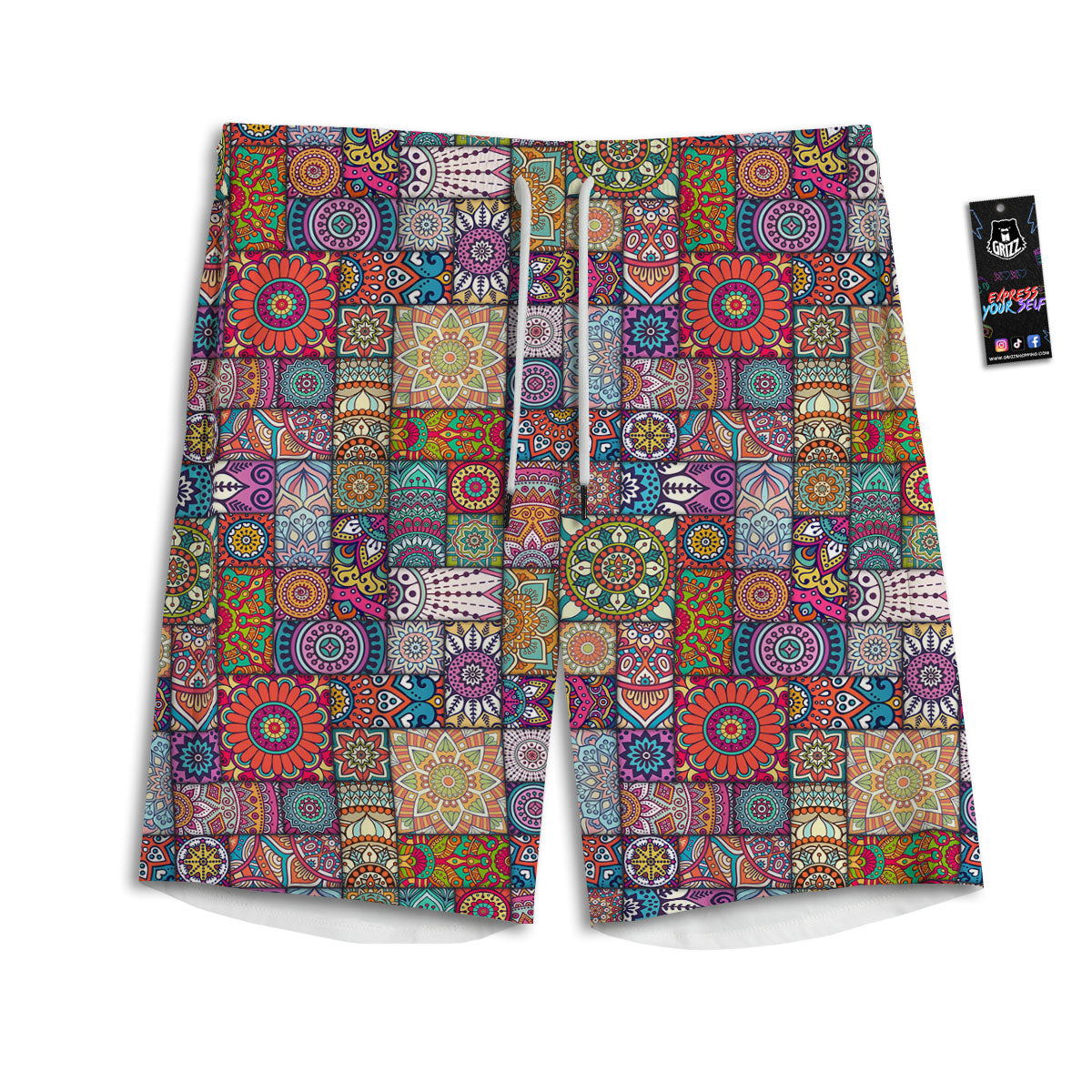 Bohemian Mandala Tile Print Pattern Men's Athletic Shorts