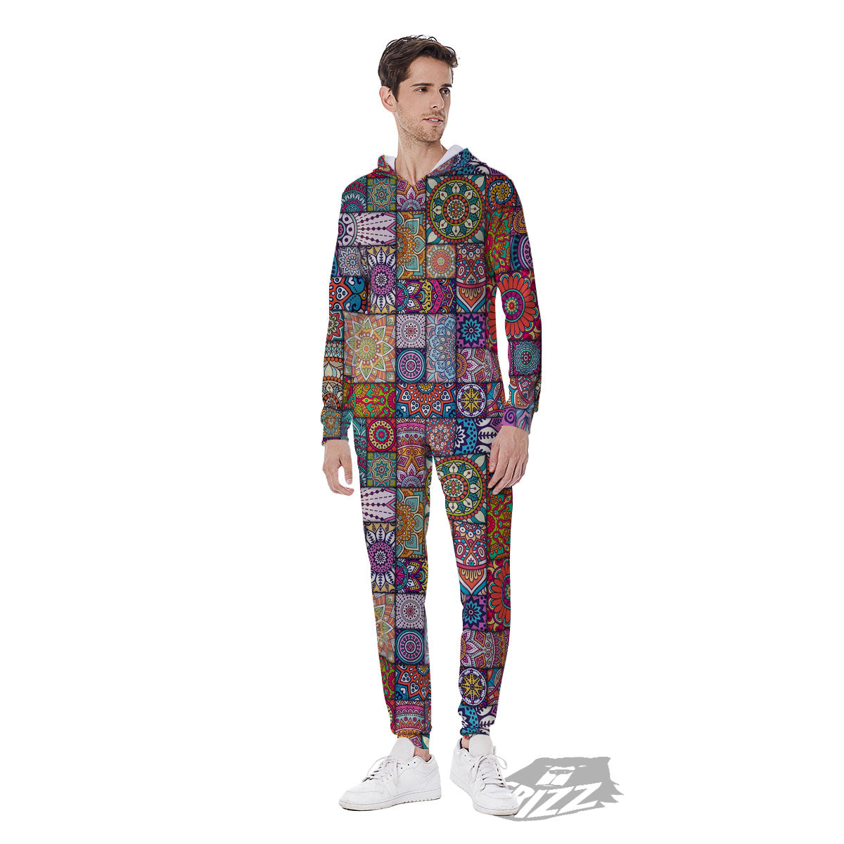 Bohemian Mandala Tile Print Pattern Men's Jumpsuit-grizzshop