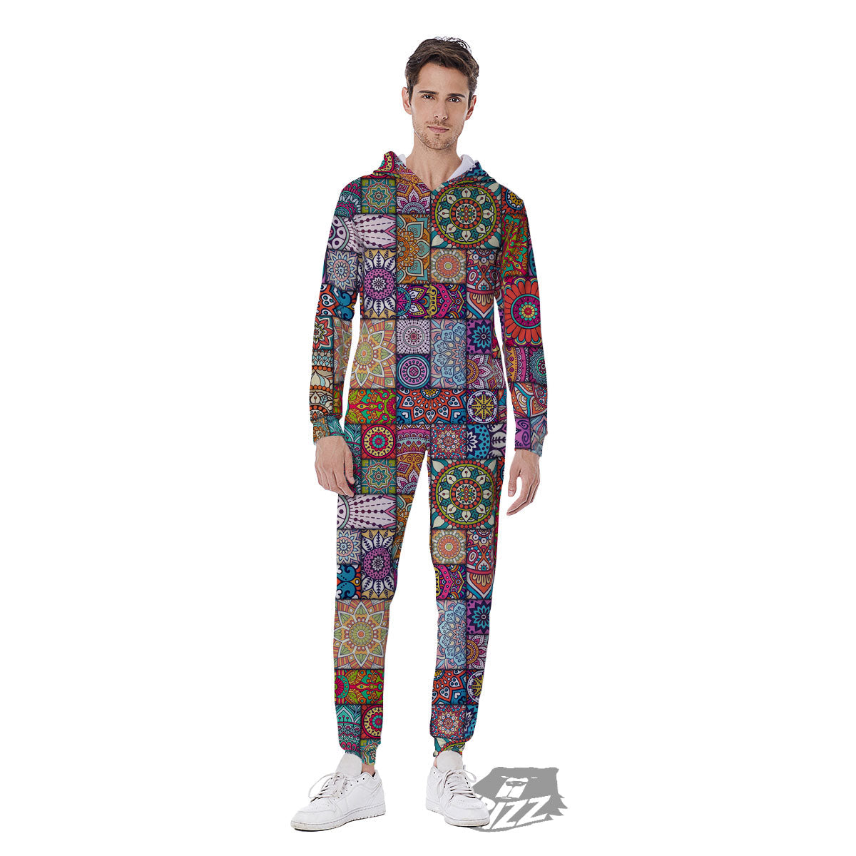 Bohemian Mandala Tile Print Pattern Men's Jumpsuit-grizzshop