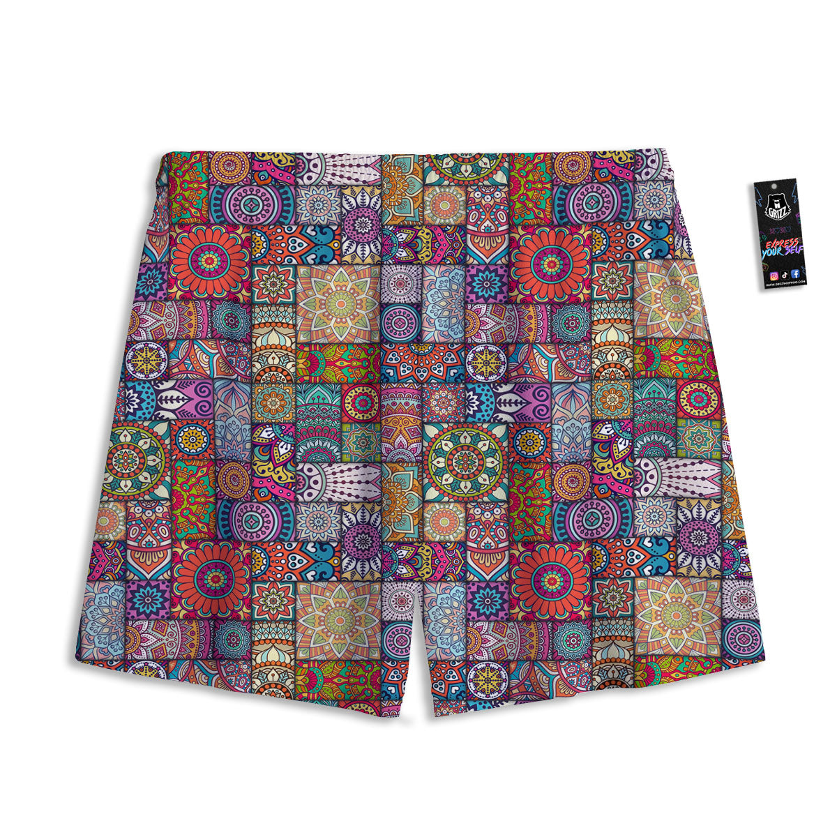 Bohemian Mandala Tile Print Pattern Mesh Shorts