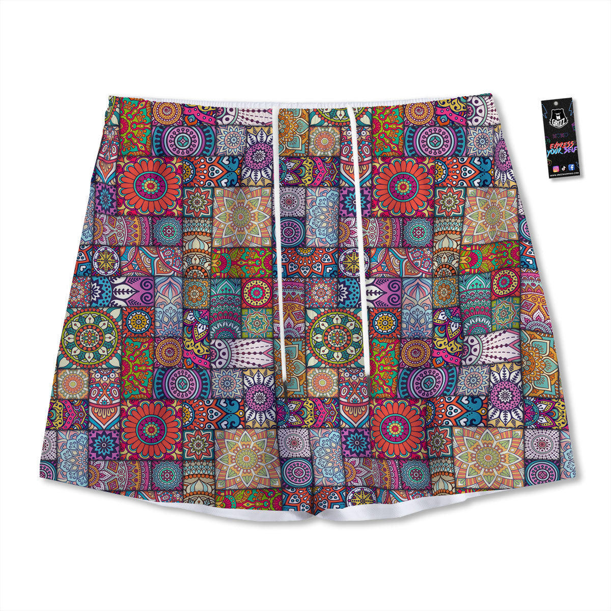 Bohemian Mandala Tile Print Pattern Mesh Shorts