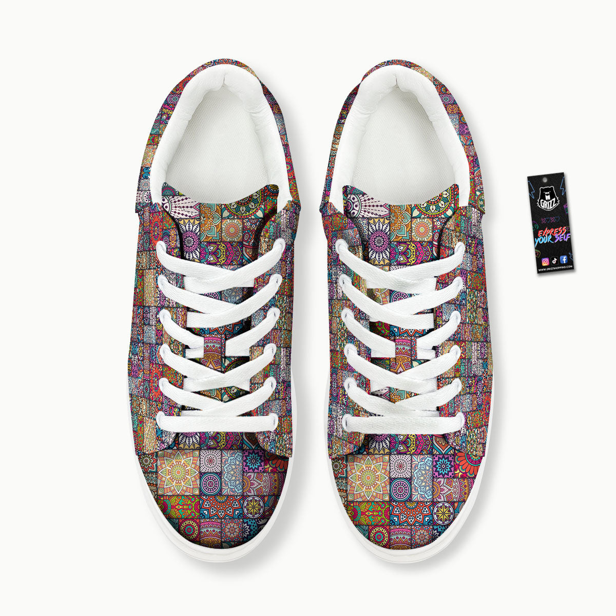 Bohemian Mandala Tile Print Pattern Platform Shoes-grizzshop
