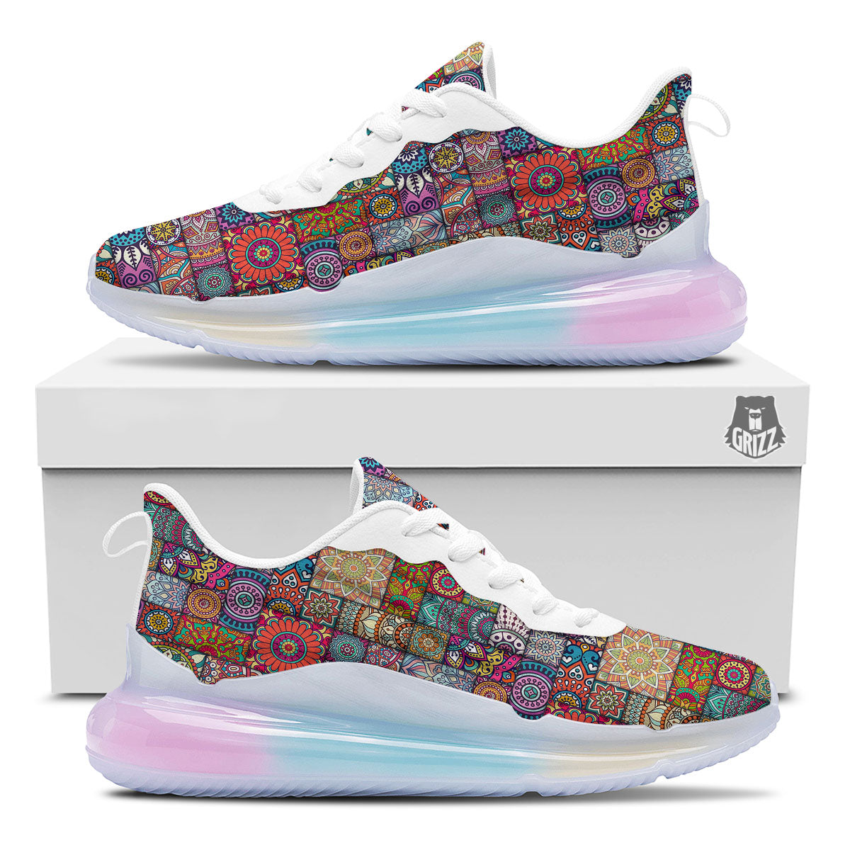 Bohemian Mandala Tile Print Pattern Running Sneakers-grizzshop