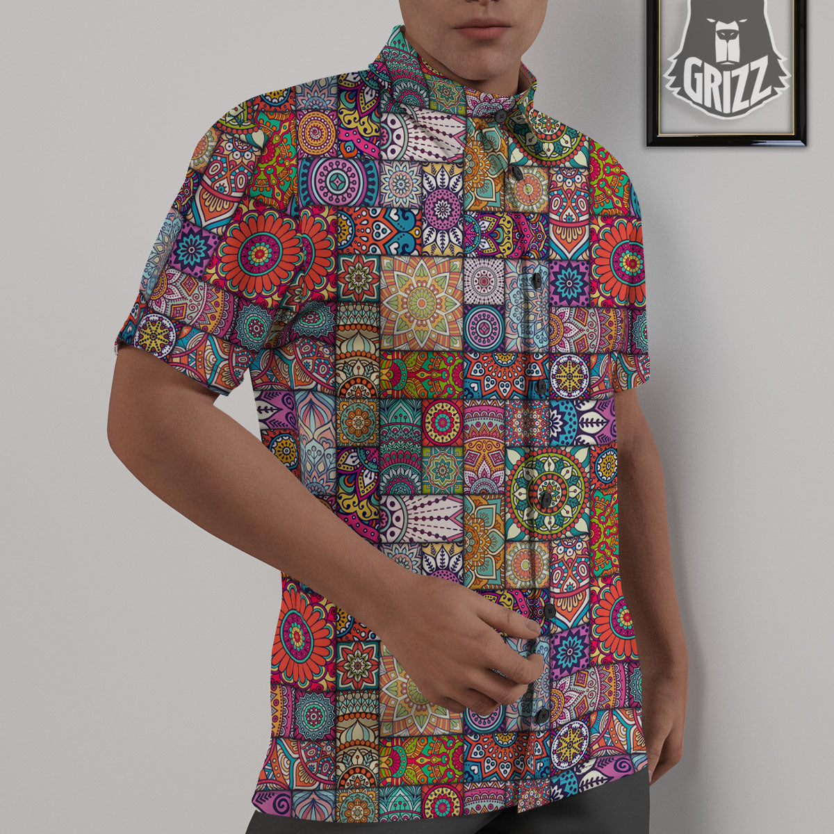 Bohemian Mandala Tile Print Pattern Untucked Shirts-grizzshop