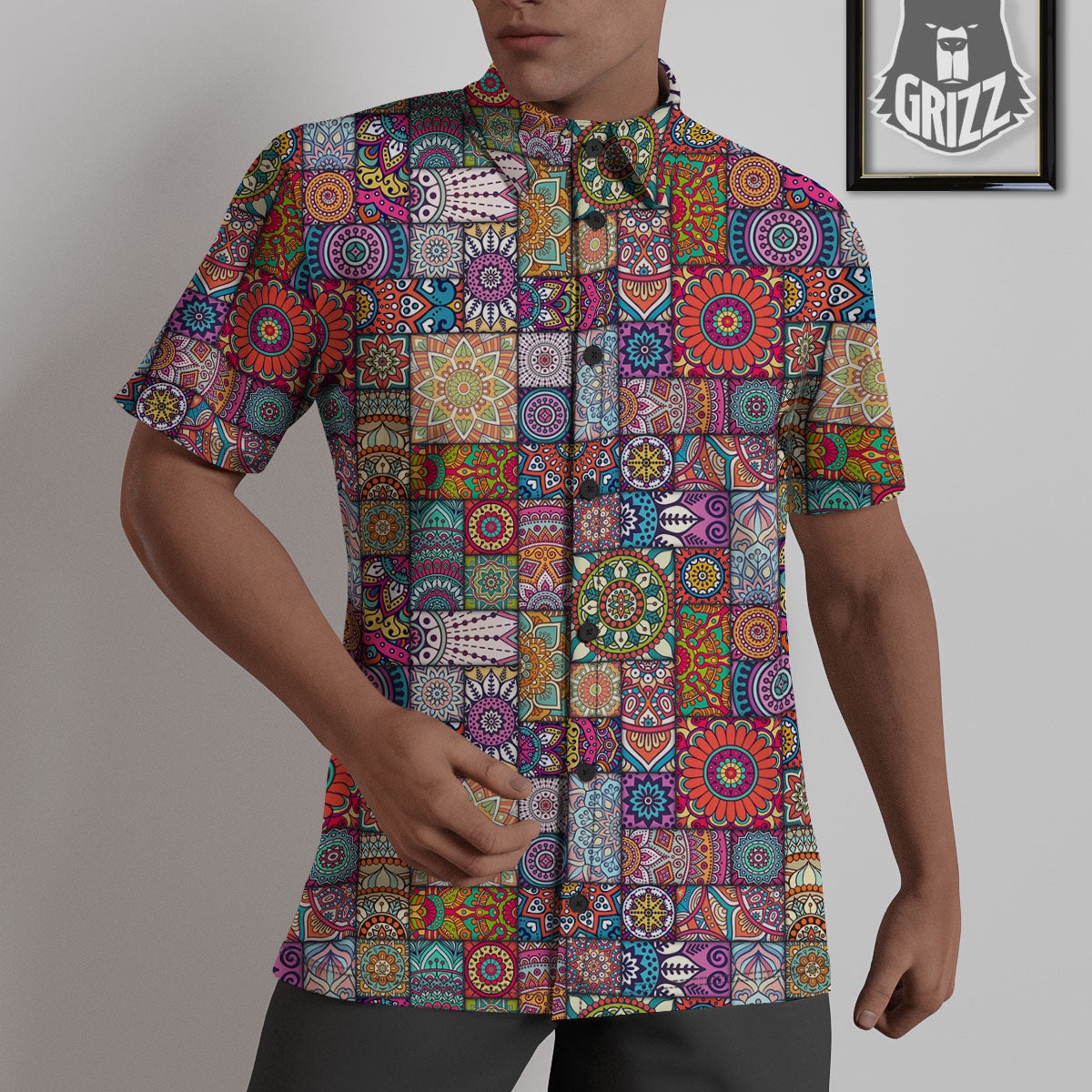 Bohemian Mandala Tile Print Pattern Untucked Shirts-grizzshop