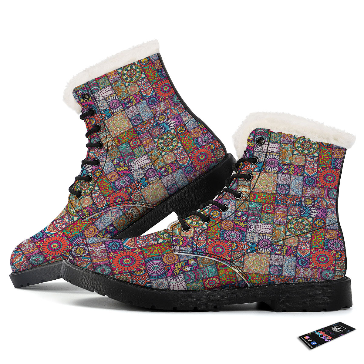 Bohemian Mandala Tile Print Pattern Winter Boots-grizzshop