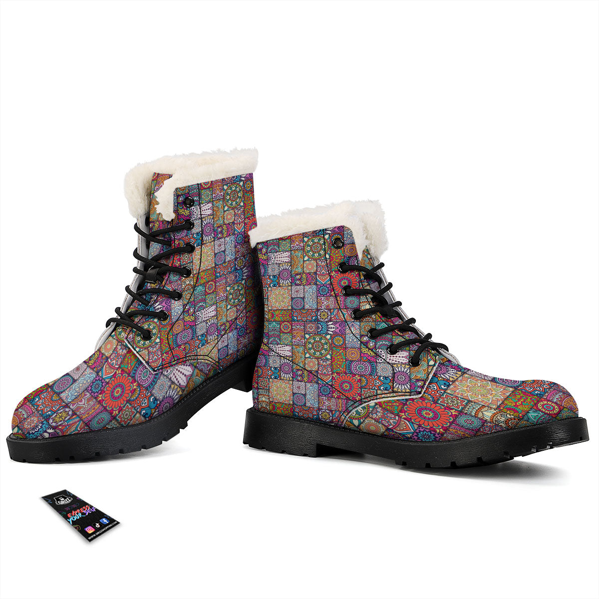 Bohemian Mandala Tile Print Pattern Winter Boots-grizzshop