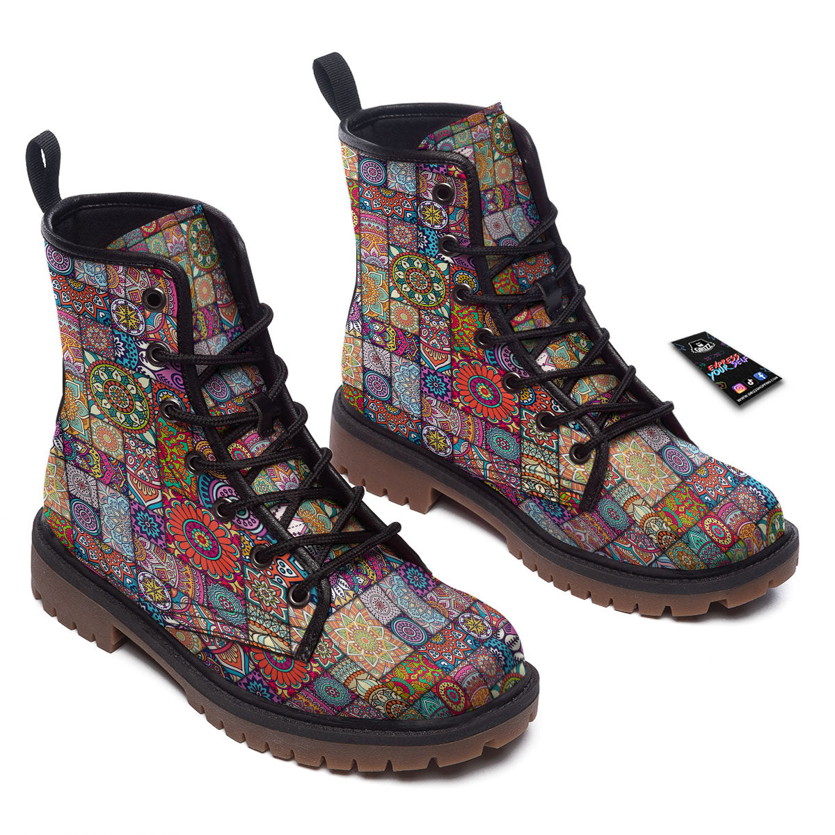 Bohemian Mandala Tile Print Pattern Work Boots-grizzshop