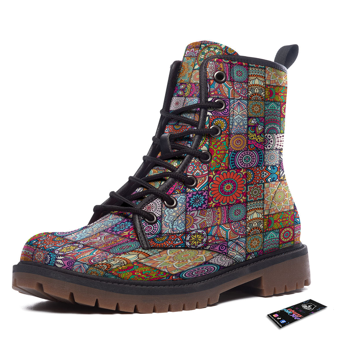 Bohemian Mandala Tile Print Pattern Work Boots-grizzshop