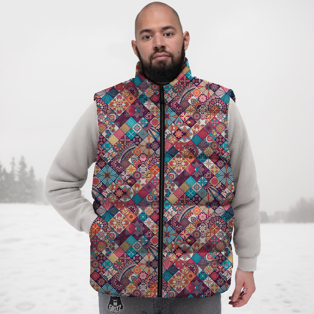 Bohemian Mandala Vintage Print Pattern Down Vest
