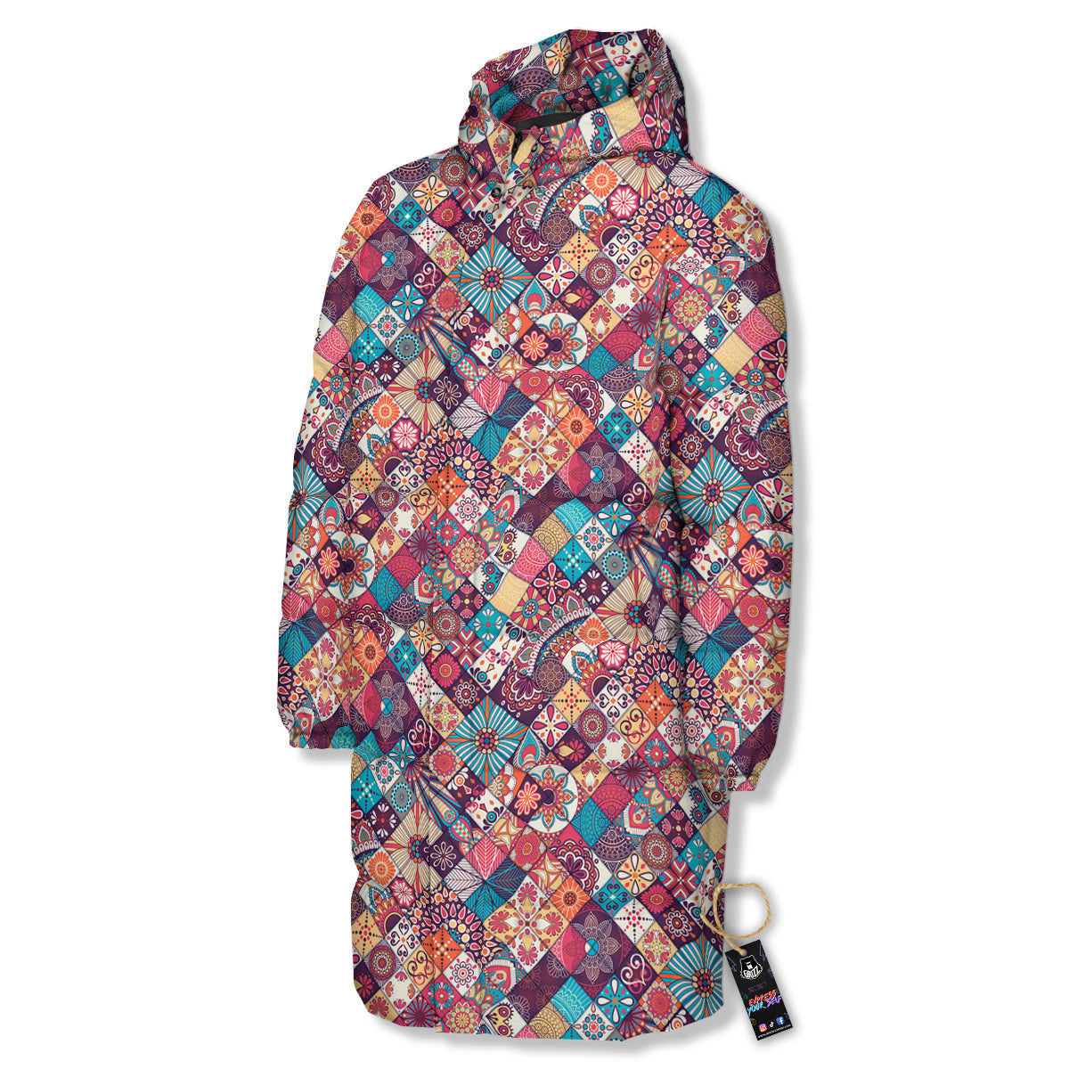 Bohemian Mandala Vintage Print Pattern Long Down Jacket-grizzshop