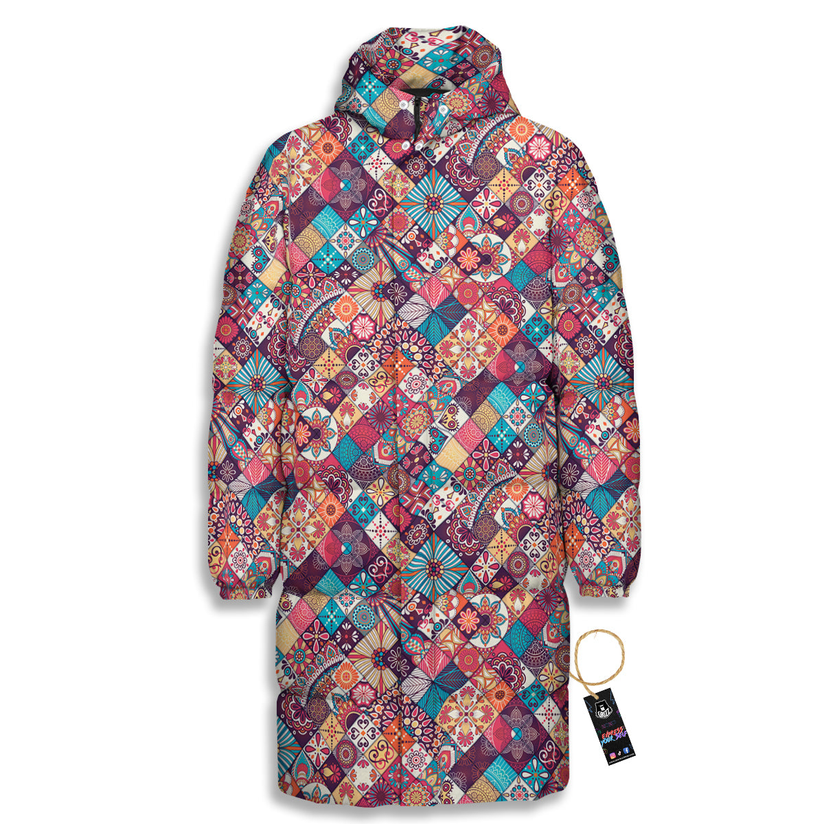Bohemian Mandala Vintage Print Pattern Long Down Jacket-grizzshop