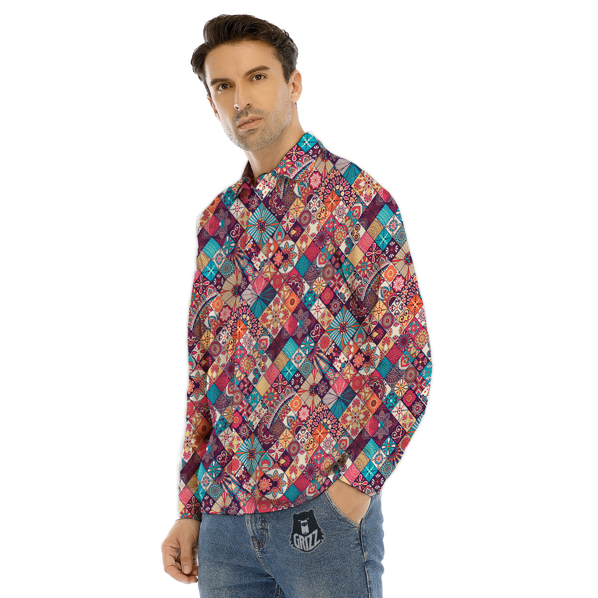 Bohemian Mandala Vintage Print Pattern Men's Dress Shirts-grizzshop