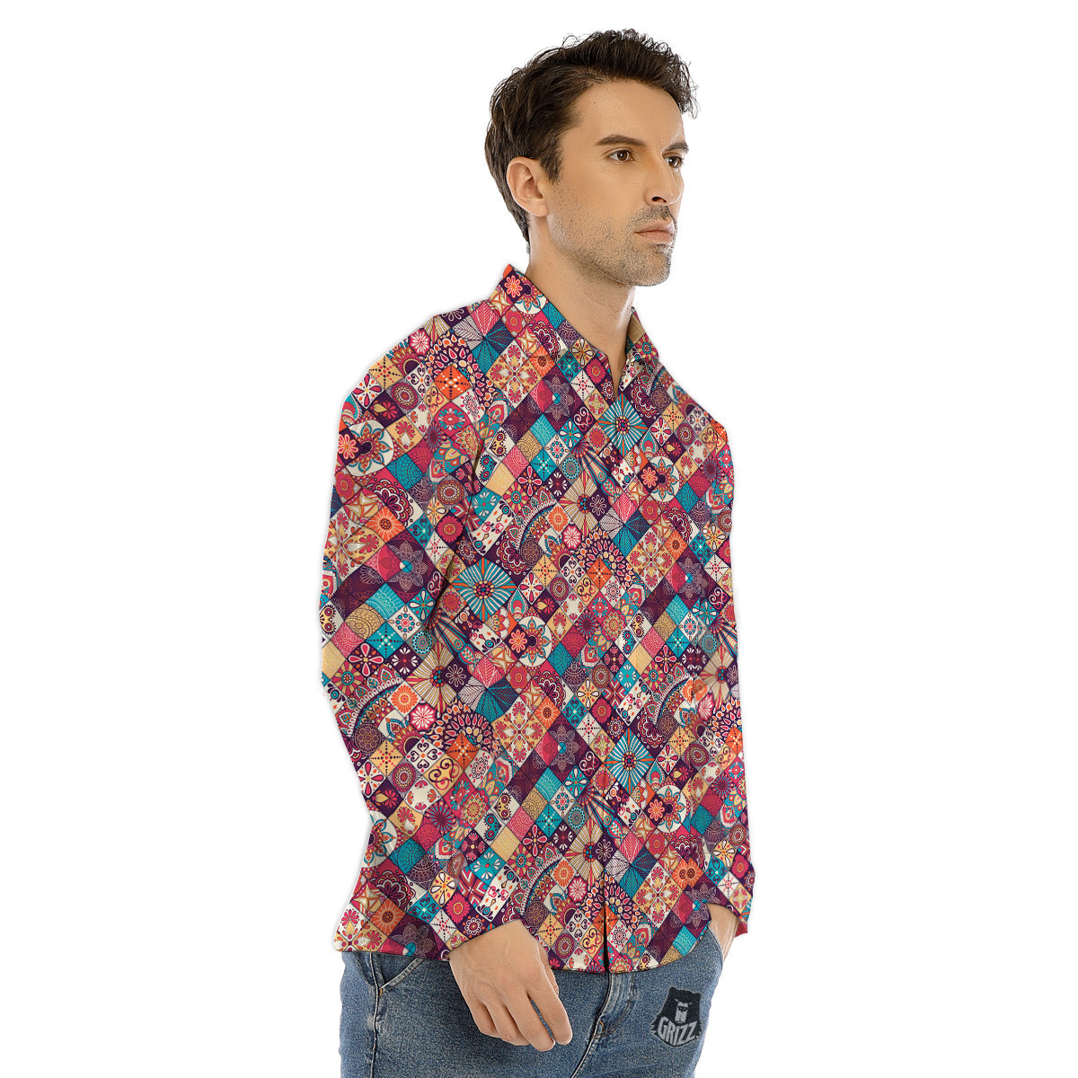 Bohemian Mandala Vintage Print Pattern Men's Dress Shirts-grizzshop