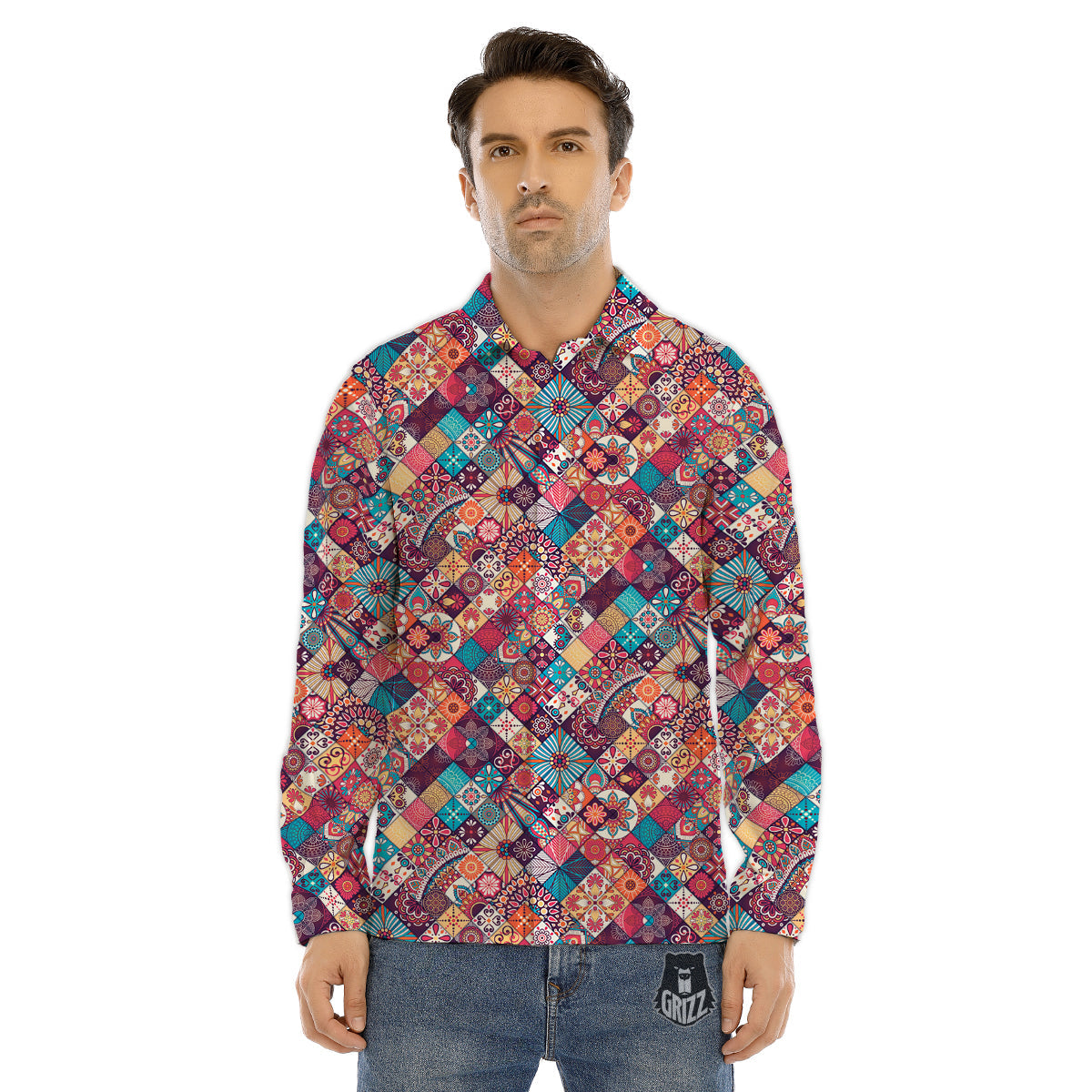 Bohemian Mandala Vintage Print Pattern Men's Dress Shirts-grizzshop