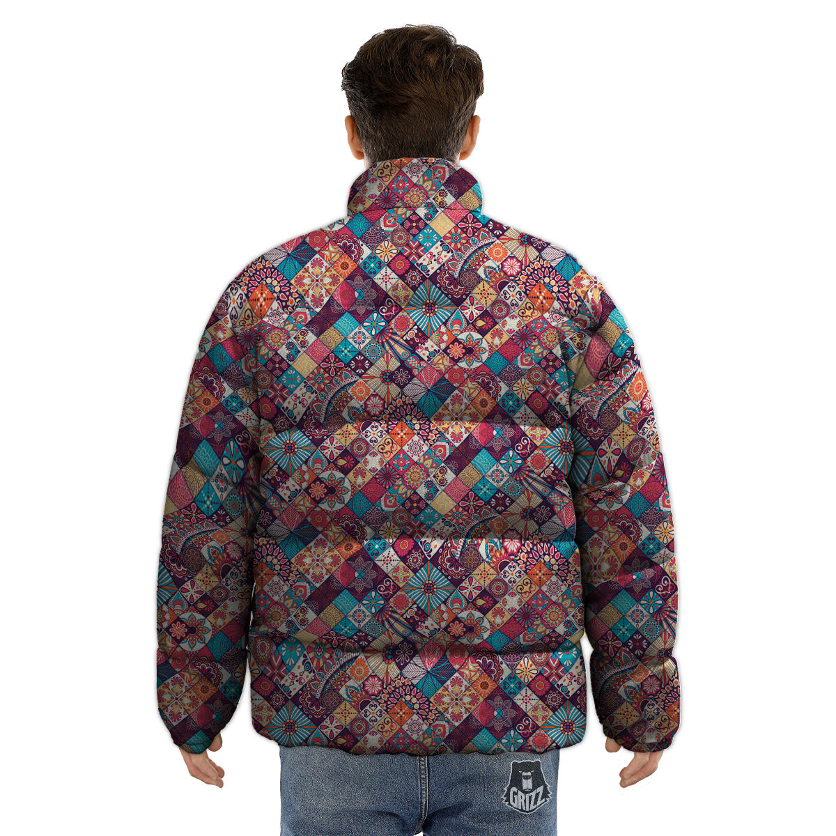 Bohemian Mandala Vintage Print Pattern Puffer Jacket-grizzshop