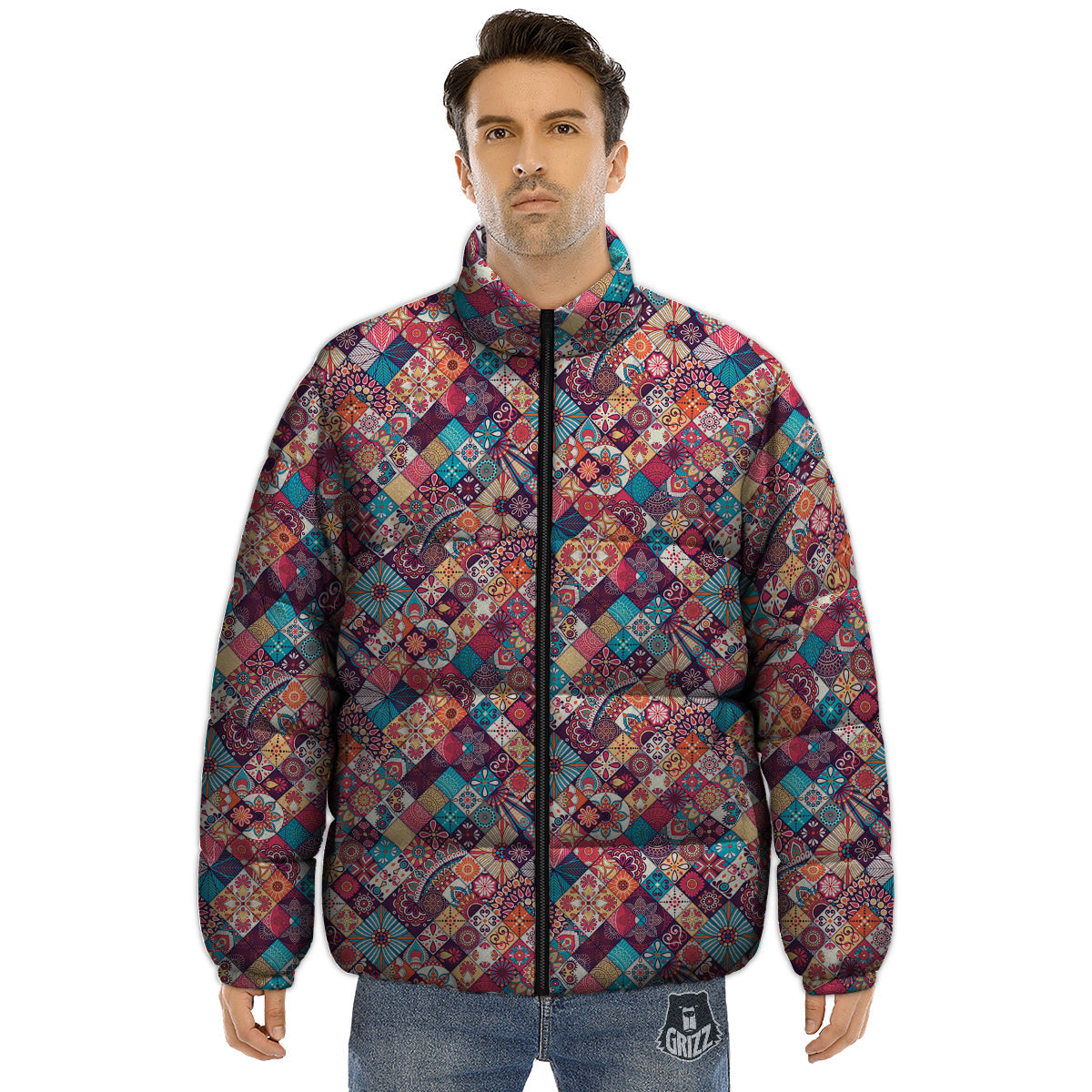 Bohemian Mandala Vintage Print Pattern Puffer Jacket-grizzshop