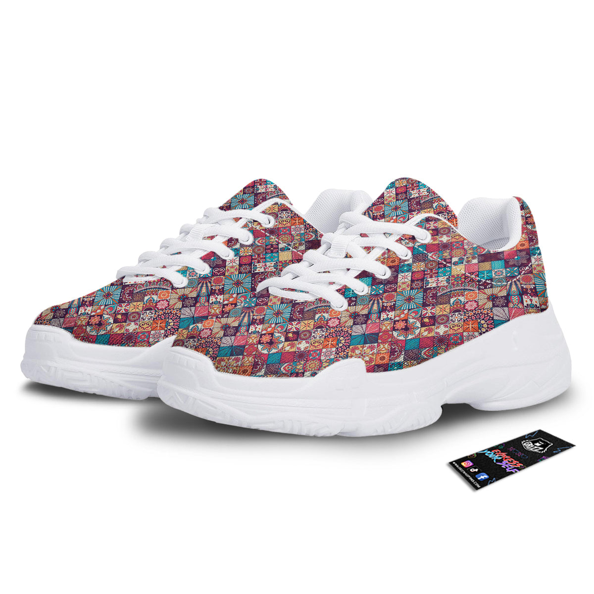 Bohemian Mandala Vintage Print Pattern White Chunky Shoes-grizzshop