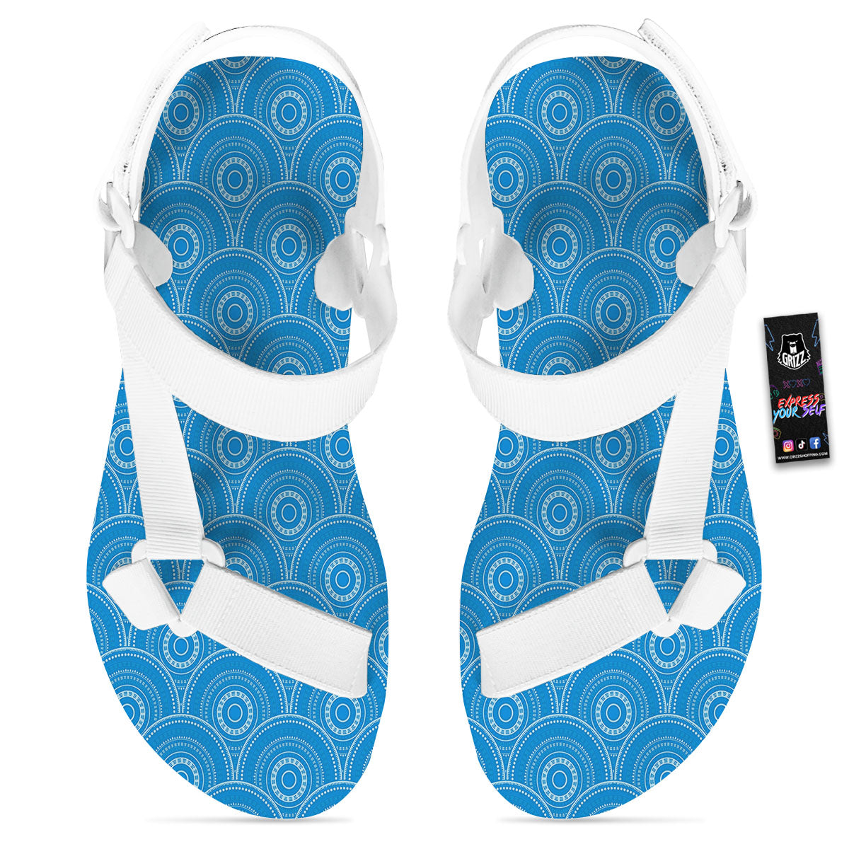 Bohemian Mandala Waves Print Pattern White Open Toe Sandals-grizzshop