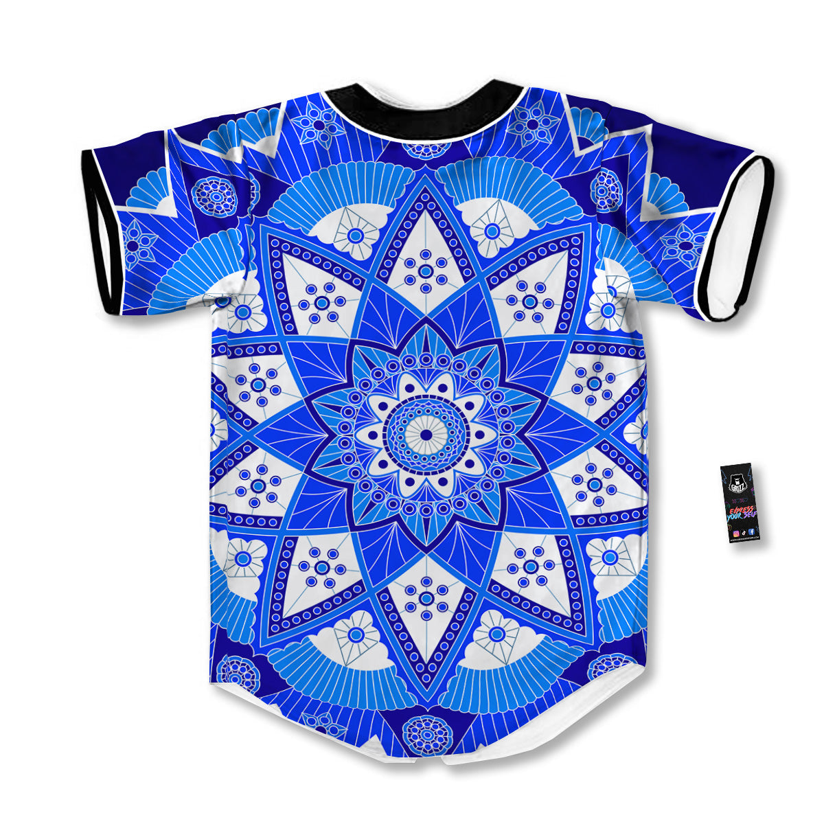 Bohemian Mandala White And Blue Print Baseball Jersey-grizzshop