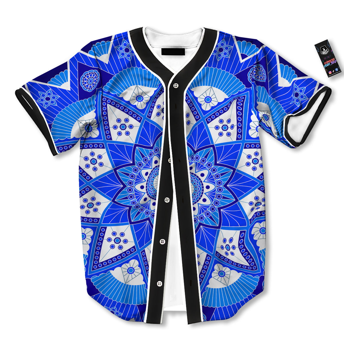 Bohemian Mandala White And Blue Print Baseball Jersey-grizzshop