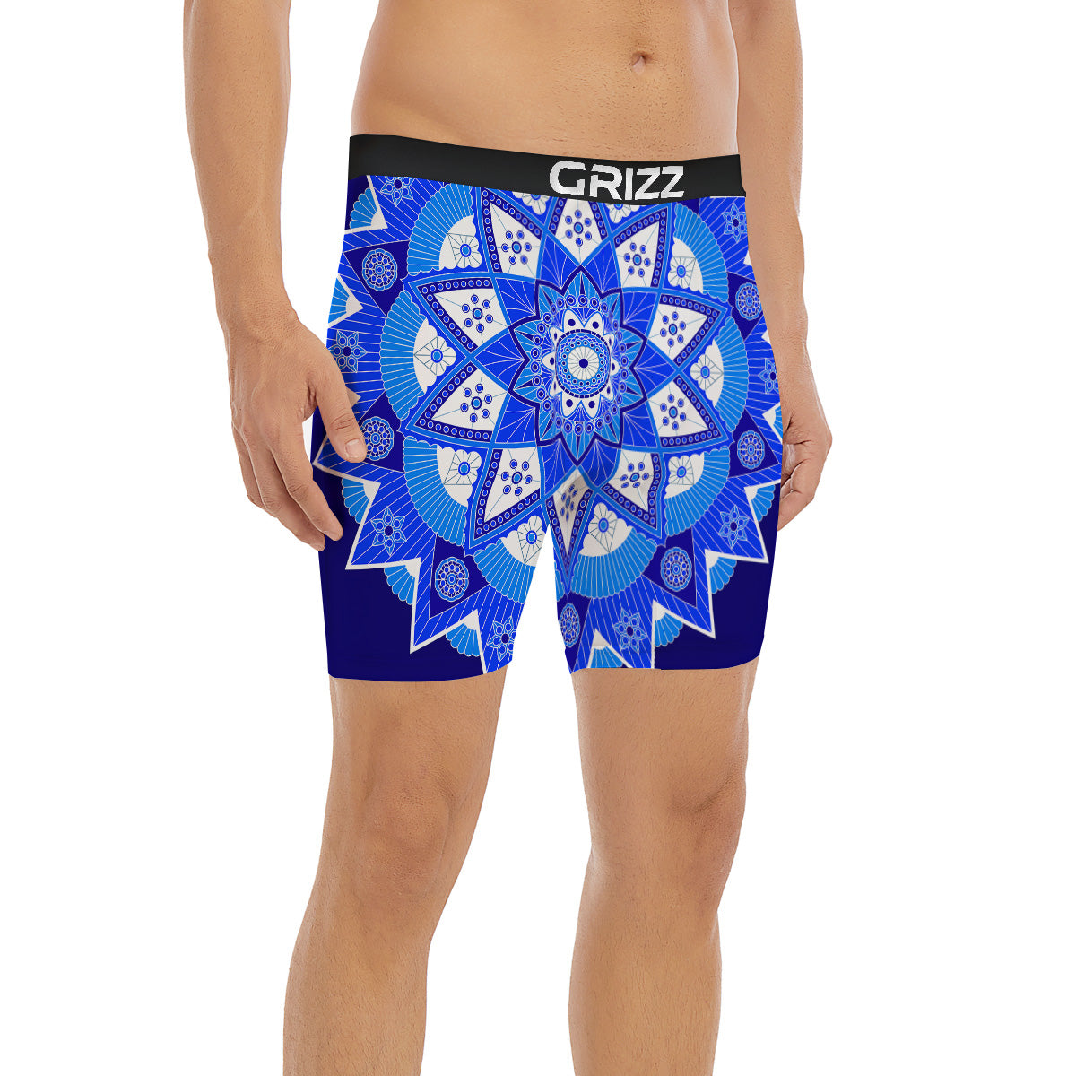 Bohemian Mandala White And Blue Print Boxer Briefs-grizzshop