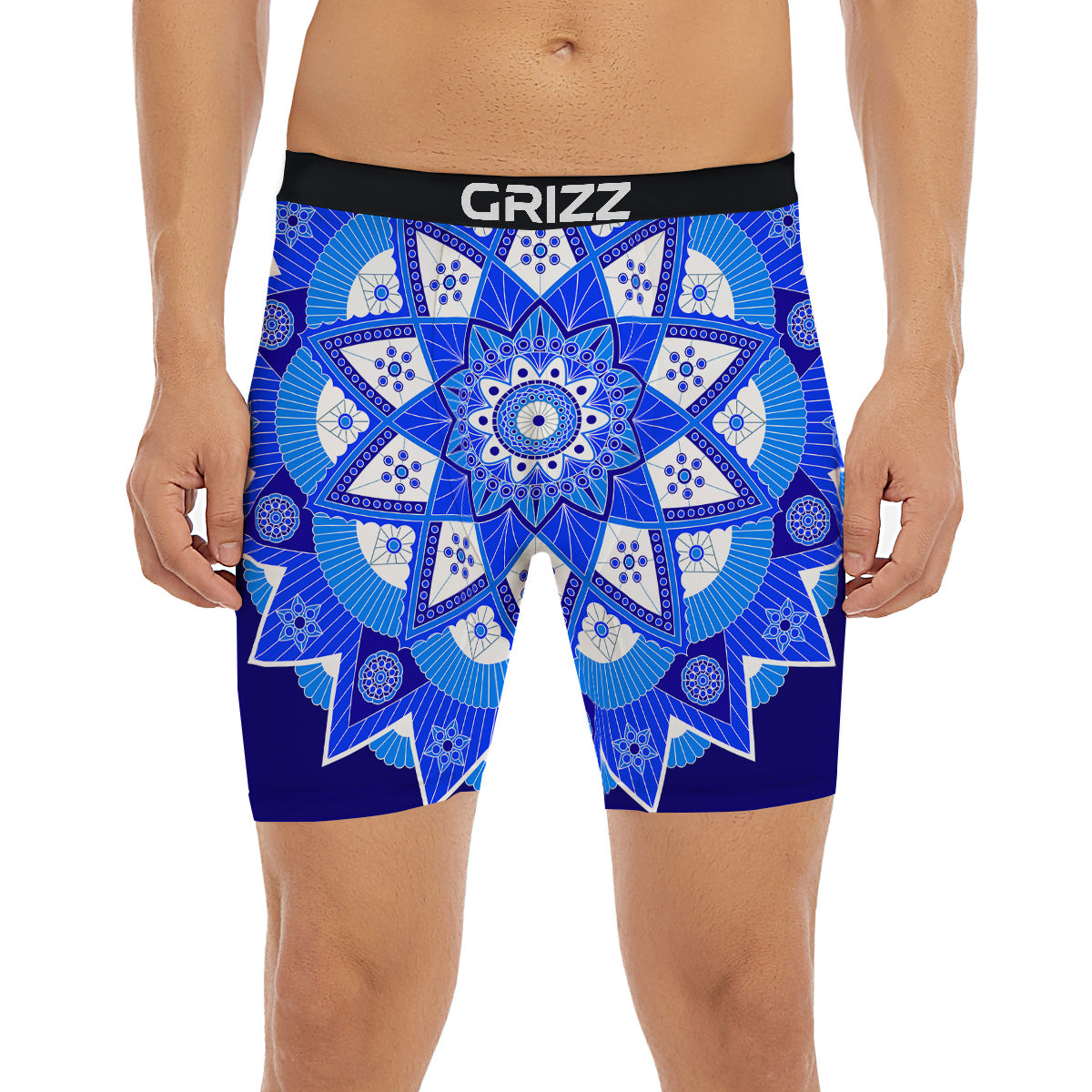 Bohemian Mandala White And Blue Print Boxer Briefs-grizzshop
