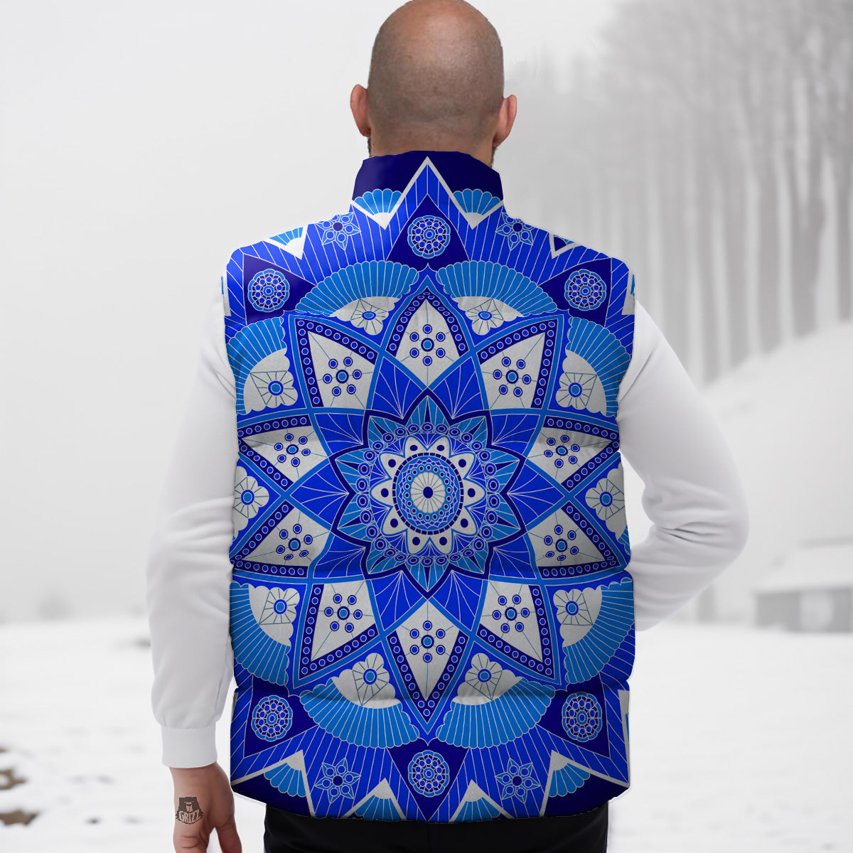 Bohemian Mandala White And Blue Print Down Vest