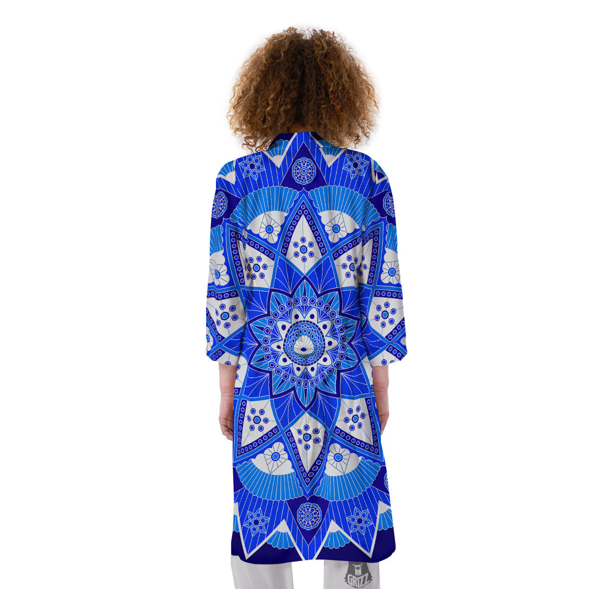 Bohemian Mandala White And Blue Print Kimono-grizzshop