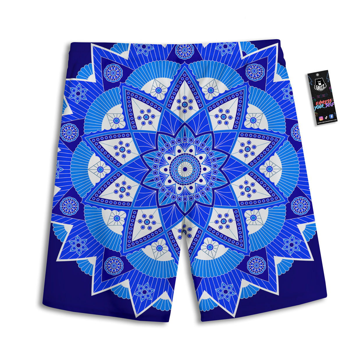 Bohemian Mandala White And Blue Print Men's Athletic Shorts