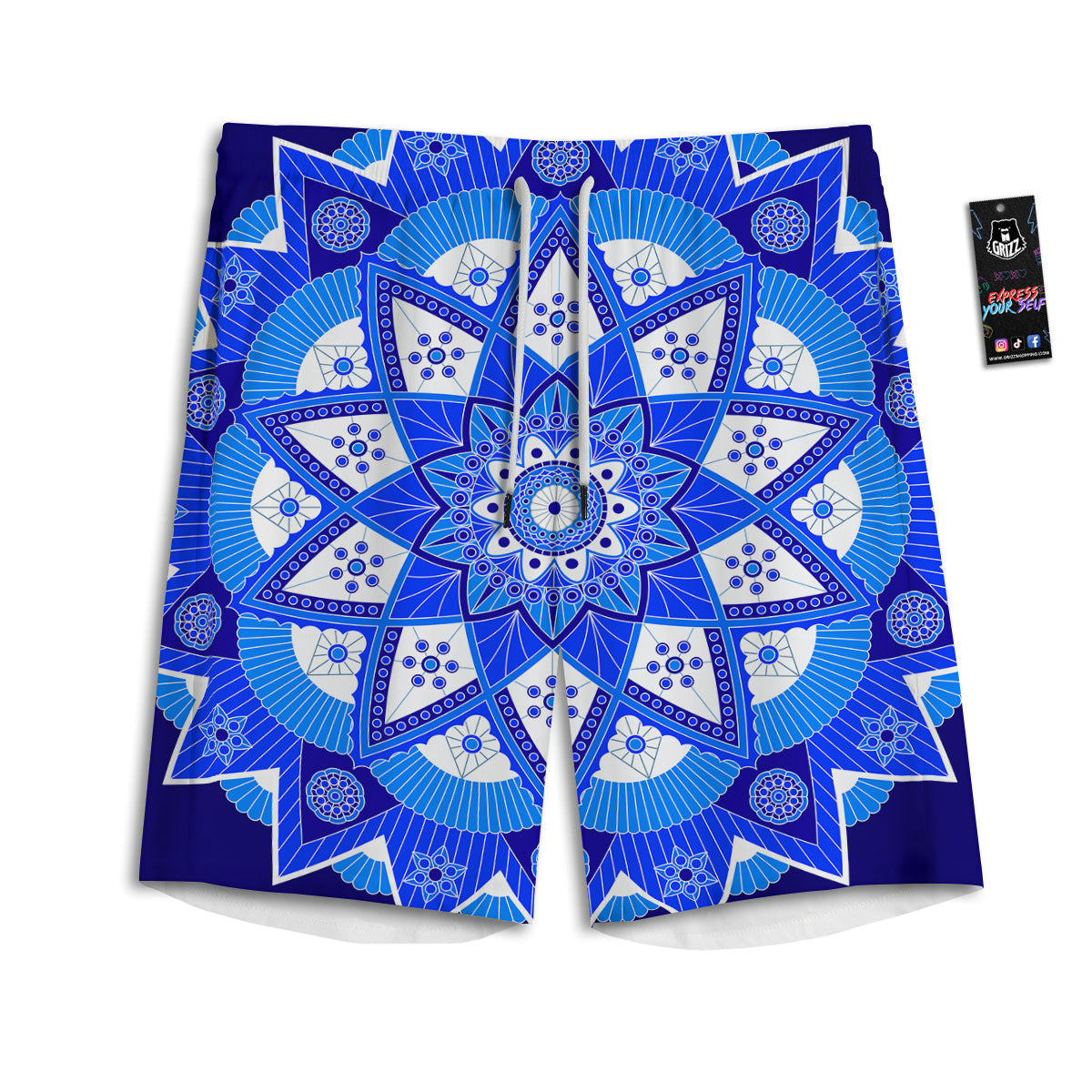 Bohemian Mandala White And Blue Print Men's Athletic Shorts