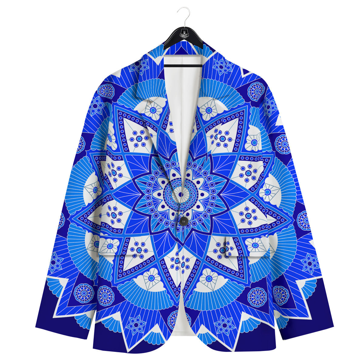 Bohemian Mandala White And Blue Print Men's Sport Coat-grizzshop