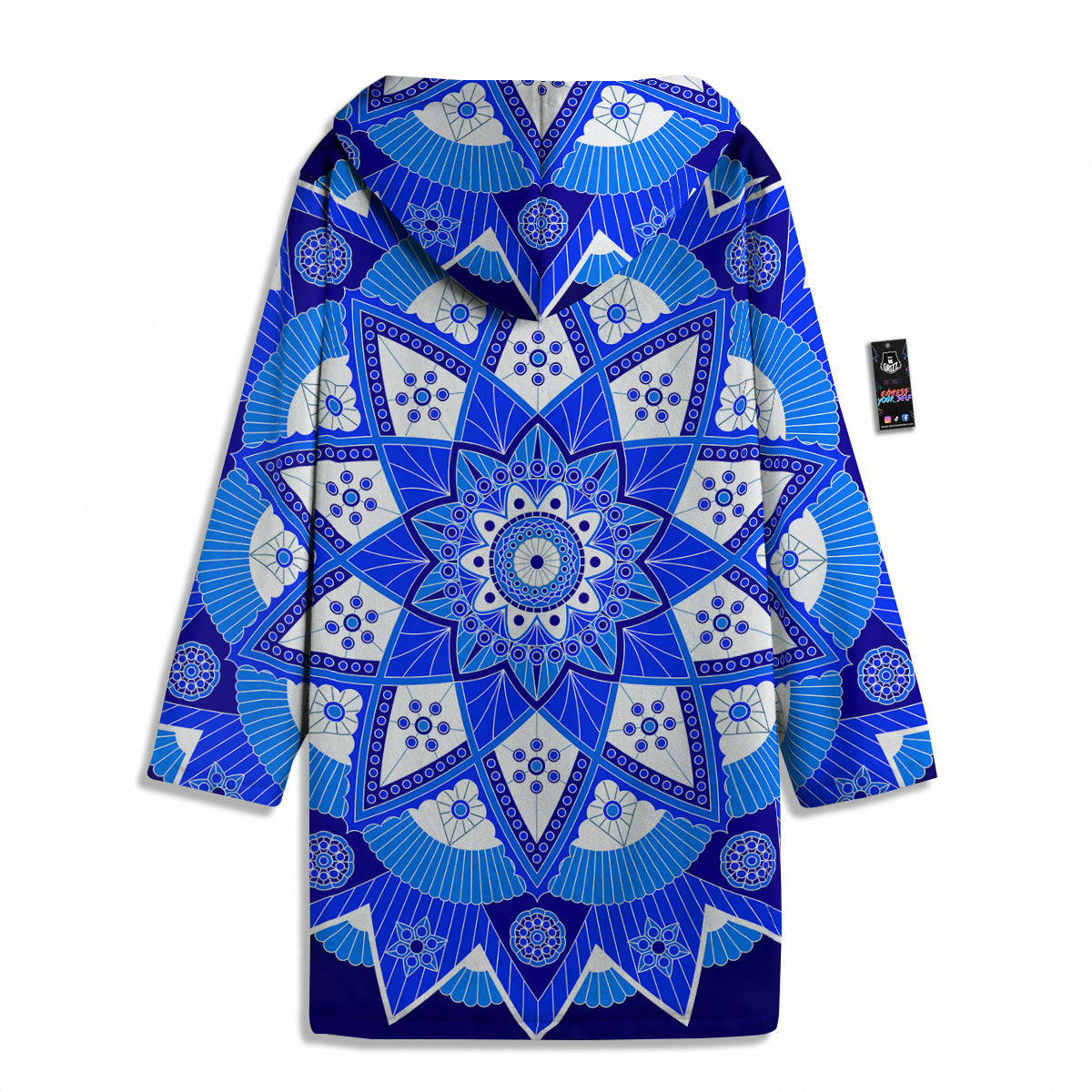 Bohemian Mandala White And Blue Print Men's Windbreaker Jacket-grizzshop