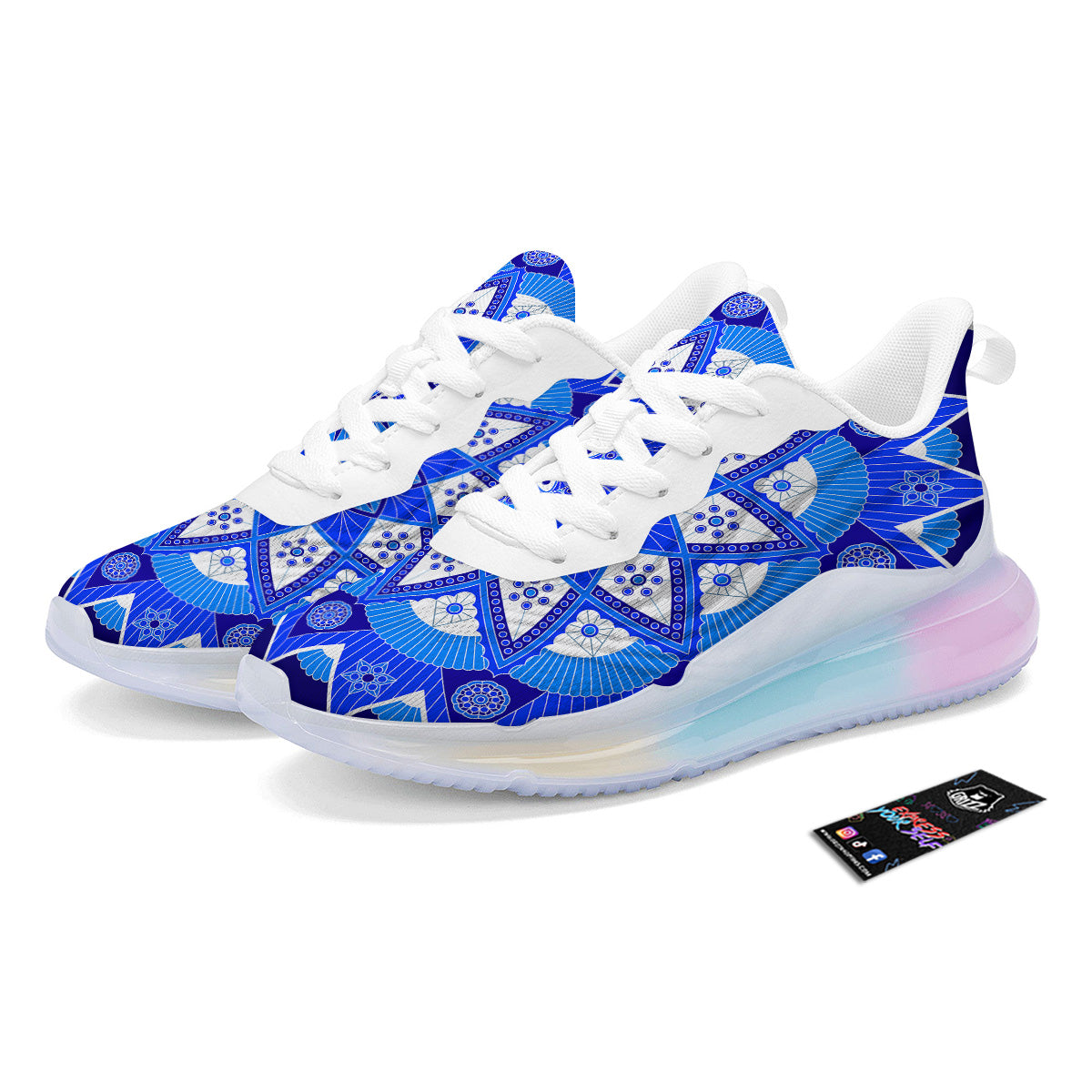 Bohemian Mandala White And Blue Print Running Sneakers-grizzshop