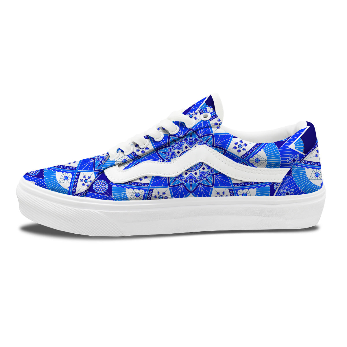 Bohemian Mandala White And Blue Print Skate Shoes-grizzshop