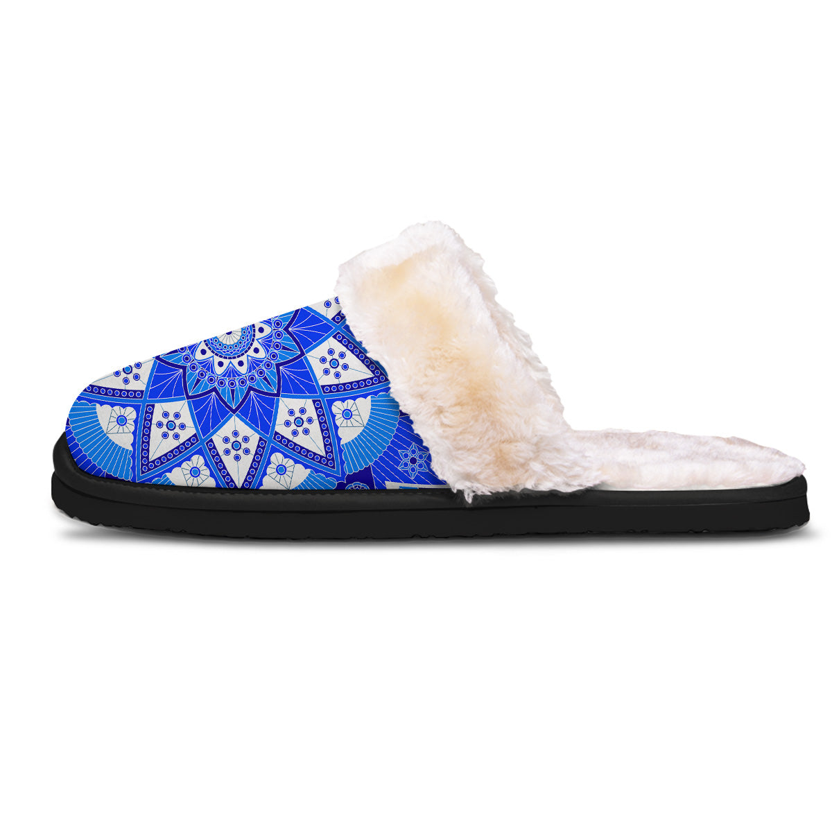 Bohemian Mandala White And Blue Print Slippers-grizzshop