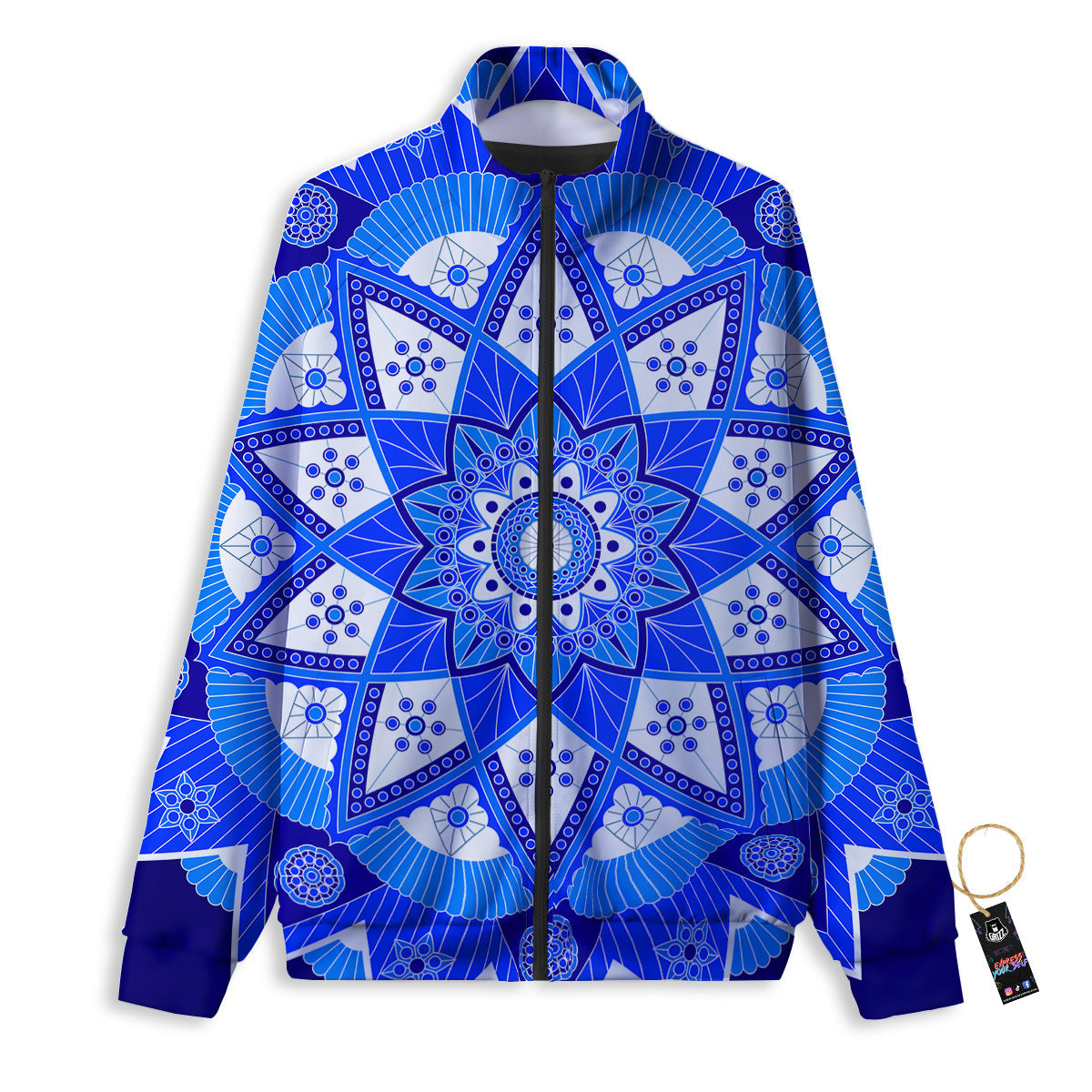 Bohemian Mandala White And Blue Print Track Jacket-grizzshop