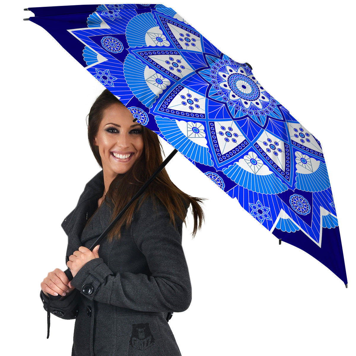 Bohemian Mandala White And Blue Print Umbrella-grizzshop