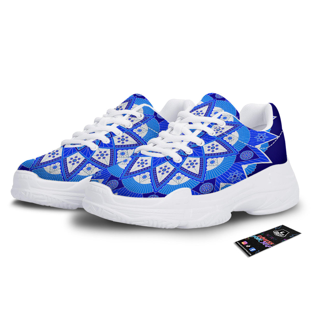 Bohemian Mandala White And Blue Print White Chunky Shoes-grizzshop