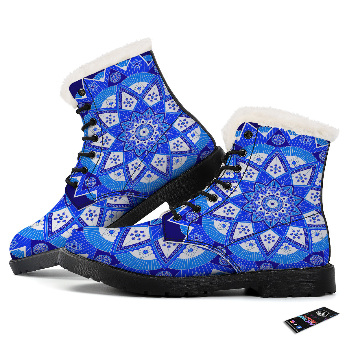 Bohemian Mandala White And Blue Print Winter Boots-grizzshop