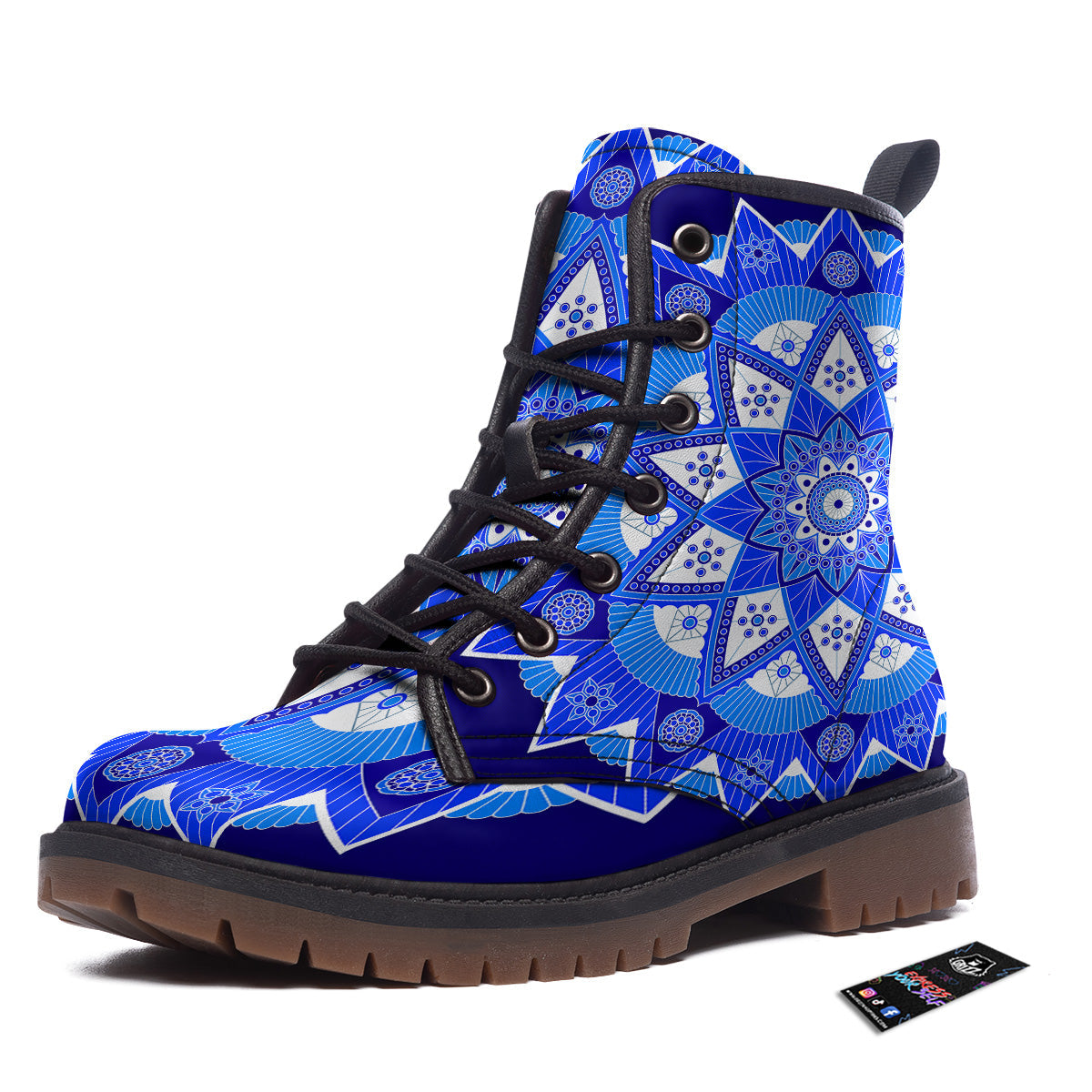 Bohemian Mandala White And Blue Print Work Boots-grizzshop