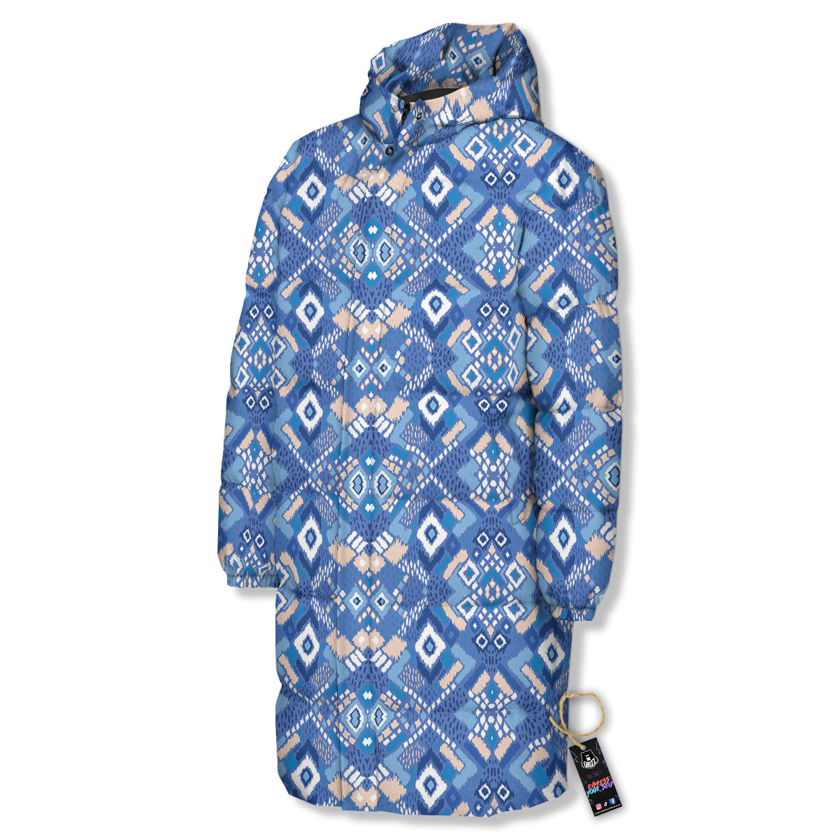Bohemian Native Tribal Print Pattern Long Down Jacket-grizzshop