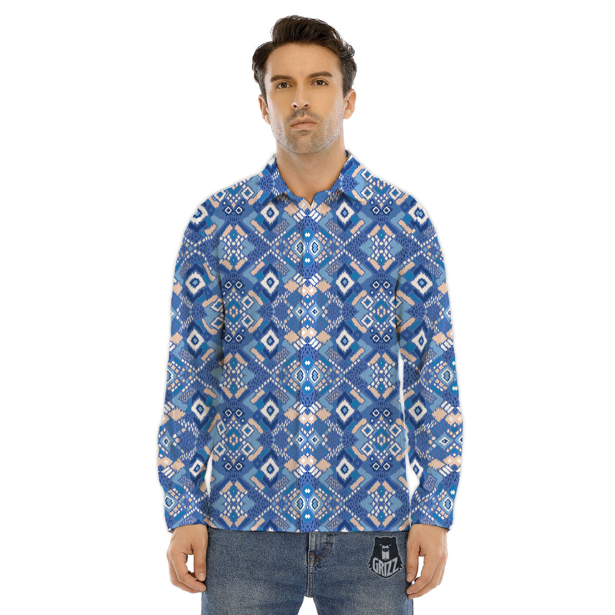Bohemian Native Tribal Print Pattern Men's Dress Shirts-grizzshop