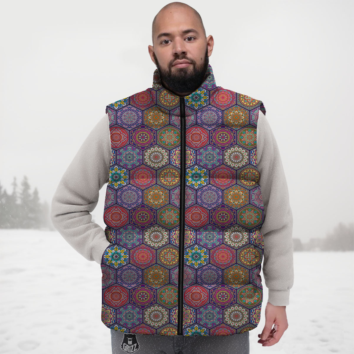 Bohemian Oriental Mandala Print Pattern Down Vest